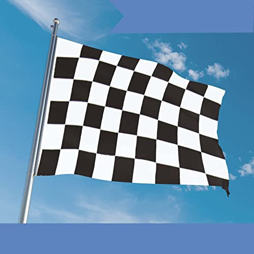 Drapeau Damier 150 x 90 cm Drapeau Blanc Noir avec 2 œillets Métalliques Fanion Drapeaux de Course Tissue Drapeau F1 Parfait pour Les Festivals Manif Decoration Extérieur Jardin Défilé