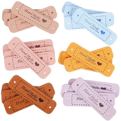 FAVOMOTO handmade label zum annähen label nähen personalisiert lederanhänger zum stricken 60pcs Handmade Label zum Annähen aus Stoff Etiketten Kleideretiketten zum Einnähen Kleidungszubehör