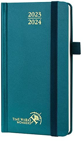 POPRUN Kalender 2023 2024 Klein 16,5 x 9 cm (Aug.2023-Dez.2024) - Taschenkalender 2023/2024 Hardcover mit Stiftschlaufe - Terminplaner, Wochenplaner mit FSC®-Zertifiziertem Papier - Pazifikgrün