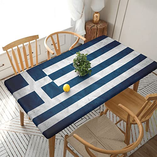 MIWOIE Tischdecke mit griechischer Flagge, Spannbetttuch für rechteckigen Tisch, elastische Kanten, Tischabdeckung für drinnen und draußen, Terrasse, Picknick, 76,2 x 152,4 cm.