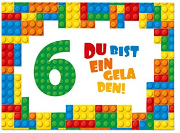 12 Einladungskarten zum 6. Kindergeburtstag Einladung sechste Geburtstag Jungen Bausteine