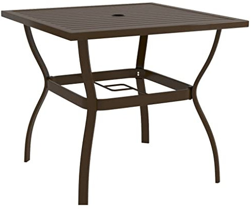 FIRBNUS Gartentisch braun 81,5 x 81,5 x 72 cm aus Stahl Tisch für den Außenbereich Gartentisch mit Loch für Sonnenschirm Ideal für Garten Terrasse Industrial Style