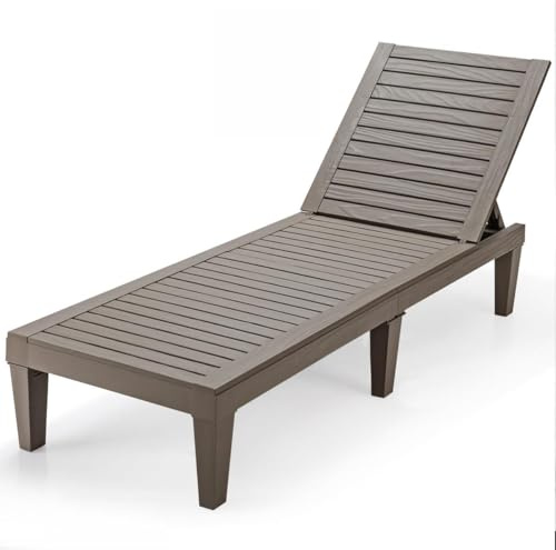 KOMFOTTEU Sonnenliege mit 5 Stufen Verstellbarer Rückenlehne, Gartenliege aus wasserfestem PP, Liegestuhl bis 180 kg belastbar für Pool Garten Hof, 190 x 57,5 x 29 cm, Schwarz (Khaki)