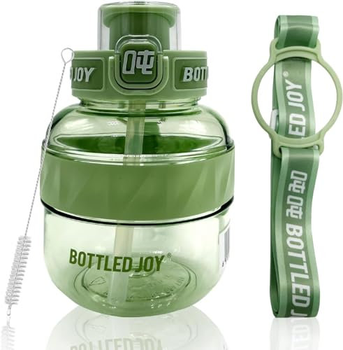 Bottled Joy 16 Oz Sports Water Bottle, Water Bottle with Straw, Portable Water Bottle with Handle Strap, Leakproof BPA Free Tritan Water Bottles for Outdoor Biking Hiking, Gifts for Boys and Girls