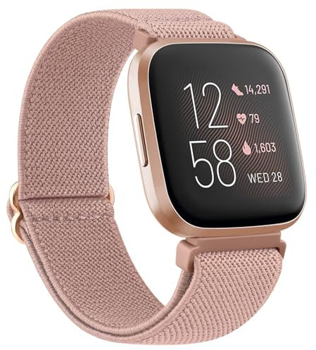 Mugust Correa para Fitbit Versa 2 Mujer Hombre,Nylon Correas Elástico Ajustable Pulseras Repuesto para Fitbit Versa/Versa 2/Versa Lite/Versa SE(Rosa)