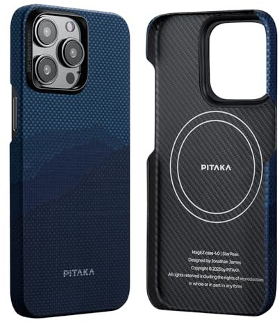 pitaka Ultradünne Hülle für iPhone 15 Pro Max Kompatibel mit Magsafe aus Aramidfaser Magnetische Schutzhülle mit 3D Textur Haptik Kratzfeste Handyhülle [MagEZ Case 4] Über dem Horizont