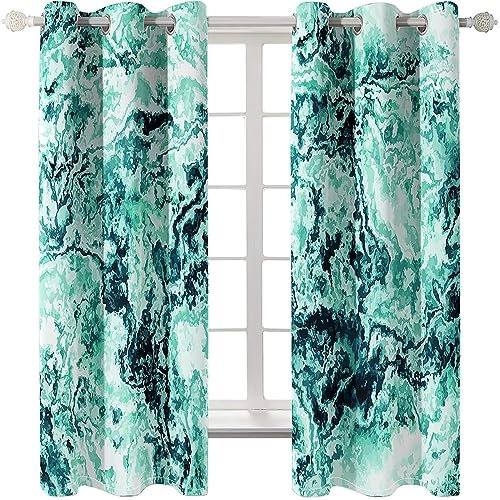 Homxi Vorhänge Schlafzimmer Blickdicht 2er Set,2 x 137W x 183H cm,Vorhänge Lichtundurchlässig Grün Meerwasser Ösenvorhang Gardine