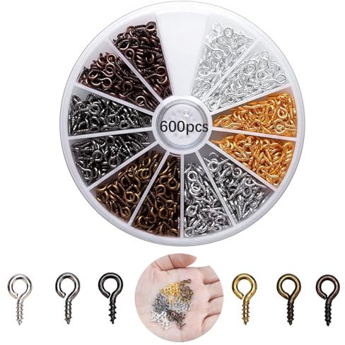ZFKXGS 600PZ Occhielli a Vite Piccoli 4x8mm Ganci a Vite con Occhiello Mini Ganci Avvitabili Perni a Vite Filettati a Vite Autofilettanti per Resina Gioielli Fai Da Te Perlina Plastica