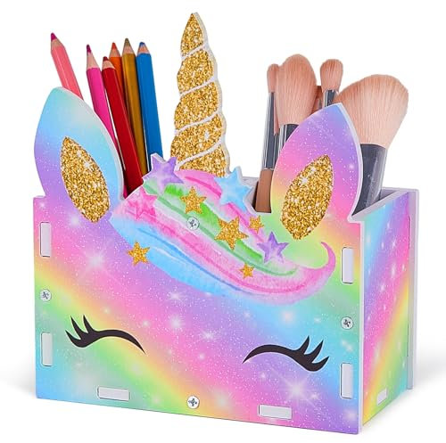Unicorn Castle Pen Holder Desktop Storage Kids Desk Organiser Pencil Holder Make Up Brush Stand Desk Accessories Supplies Organisation Decor