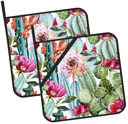 JASAKOO Aquarell-Kaktus-Blumentopfhalter, 2er-Set: hitzebeständig, wasserdicht, schmutzabweisend, leicht zu reinigen, Küchendekoration