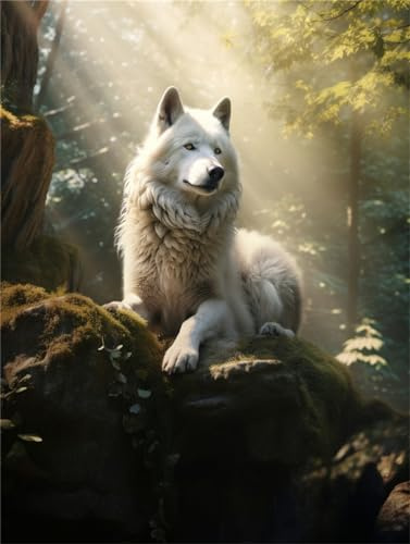 AMBATTERY Knüpfteppich Set Timber Wolf Tier Knüpfhaken-Teppich-Set, Teppich-Knoten-Kreuzstich-Set Für Anfänger Und Erwachsene, Werkzeugset Zur Teppichherstellung 31x45in