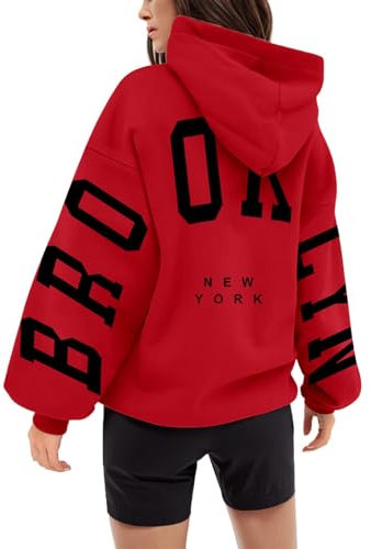 Generisch Backprint Hoodie Damen Mit Brooklyn Aufdruck Oversize Pullover Mit Kapuze College Hoody Athletic Sweatshirt Baumwolle Freizeit Kapuzenpullover Langarm Oberteile Langarmshirt Tops 01