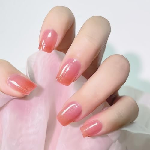 20Pcs Semi Cured Gel Nail Strips, Self-Adhesive Full Wrap Gel Nail Art Stickers, Long-Lasting Waterproof Gel Nail Polish Wraps Salon-Quality French Manicure Set (UV/LED Lamp Required) - Sparkle Pink