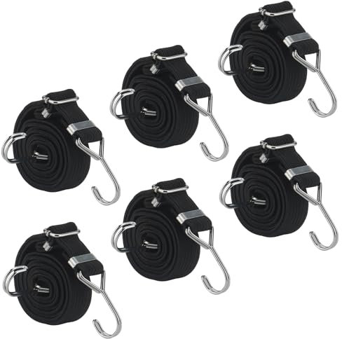 FAAING 200cm Verstellbar Spanngummi mit Haken 6er Set, 3cm Breit Gummiband Expander mit Haken, Flach Gepäckspanner Schwarz Gummiseil Gummispanner für Sackkarre Gepäckträger Fahrrad Motorrad