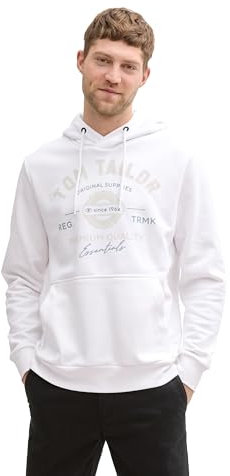 TOM TAILOR Herren Hoodie Sweatshirt mit Logo-Print, 20000 - White, XXL