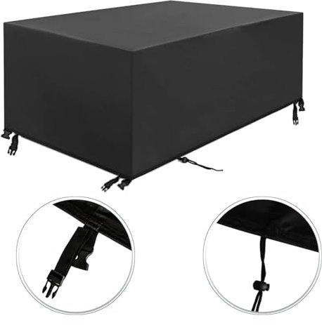 Guying Art Garden Furniture Covers with Side Tightening Strap,280x100x75cm Upgraded Tear-Resistant 600D Oxford Fabric Garden Rattan Sofa Set Patio Table Covers