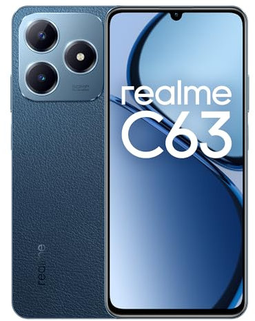 realme Smartphone C63 8+256 Go, 45W SUPERVOOC Charge, Puissant chipset Octa-Core, 90 Hz Visual Comfort Display, 50 MP AI Camera, 5,000 mAh Battery, Leather Blue