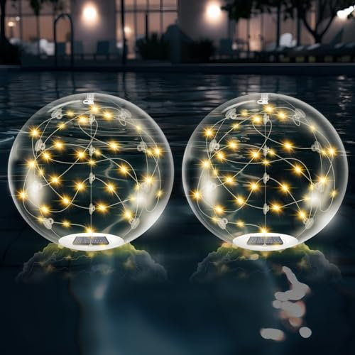 afzdby Luci galleggianti per piscina a energia solare, 35,5 cm, 3000 K, colore bianco caldo, gonfiabili, con grado di impermeabilità IP68, luci LED per piscina interrata, decorazioni natalizie per