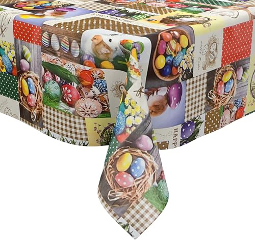 KEVKUS Wachstuch Tischdecke K28B Ostern Osterhase wählbar in eckig, rund und oval - Größe oval 140x180cm mit Paspelband