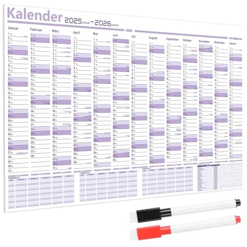 SULOLI XXL Kalender 2025 Wandkalender Jahreskalender groß Plakatkalender in deutscher Sprache mit Magnetisch Stifte und Kleber für Schüler Lehrer und Büro(98x68CM)
