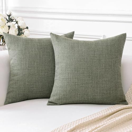 Artscope 2er Set Kissenbezug Einfarbig Wurfkissenbezug Leinen Kissenbezüge 45x45 cm Moderne Dekokissen Kissenhülle Set Kissen Fall für Sofa Schlafzimmer Zuhause Dekor Graugrün
