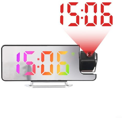 Advokingtap Projektionswecker Nachttisch, LED-Projektions-Digitaluhr, Multi-Winkel-Projektion, digitaler Wecker für Schlafzimmer (farbiges Licht)