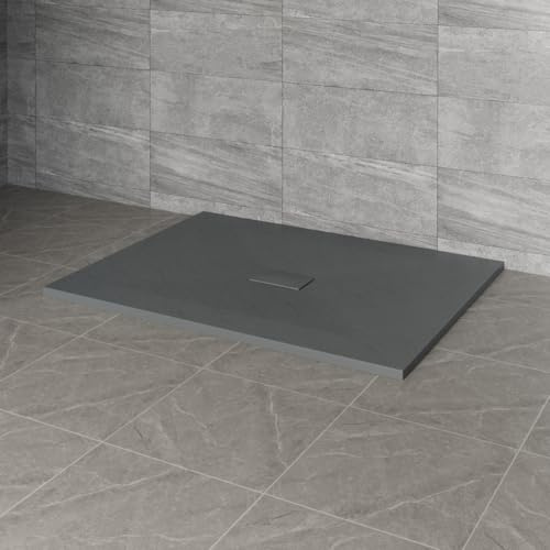 NRG 1300x1000mm SMC Rectangle Shower Tray Anthracite Bathroom Shower Base | Wet Room Shower Base Tray, Shower Enclosure Tray, Wetroom Shower Cubicle Base, Slate Effect, Easy to Clean, Anti Slip