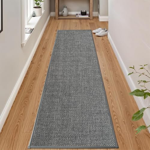 Cheerx Küchenläufer rutschfest, Küchenteppich Waschbar, Gewebte Teppich Küche Saugfähig, Hochwertige Küchenmatten, Teppich Läufer Flur für Küche, Esszimmer, Waschküche (Grau, 43x180cm)