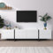 BLUON HOME Mobile TV, pannello lowboard con gambe colorate in bianco lucido e nero, con ante e cassetti, ante con ripiani, design semplice a linee.