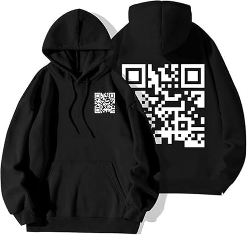Buobiy Sweat à capuche humoristique avec code QR Fu-ck You, code QR Scan Code Joke Sweat à capuche unisexe avec message QR imprimé au dos Fu-ck You, sweat-shirt épais d'hiver, Noir , L