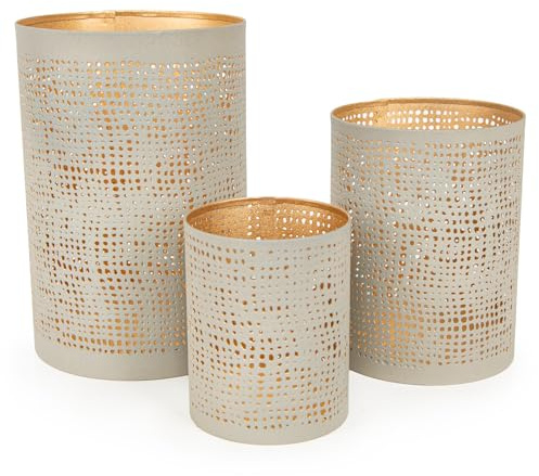 Logbuch-Verlag 3 Windlichter Laternen aus Metall Gold mintgrün Kerzenhalter Geschenk Set für Frau & Mann 10-19 cm