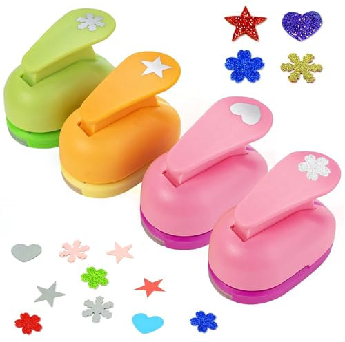 4 Stück Form Papierstanzer Set, Mittelgroß Motivstanzer Ausstanzer, Stanzer Schneeflocke, Ausstanzer Kinder, Stern Herz Kirschblüten Schneeflocke, Stanzer Kinder für DIY Scrapbook Fotoalbum Handwerk