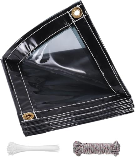 Sonnenschutz UV-Schutz Teilweise Transparente Plane mit ösen 400g/m² 2x4m, Abdeckplane Zeltplane Wasserdicht mit Seil Kabelbinder, PVC Plane Wetterfeste Regenplane für Gewächshaus Gartenmöbel