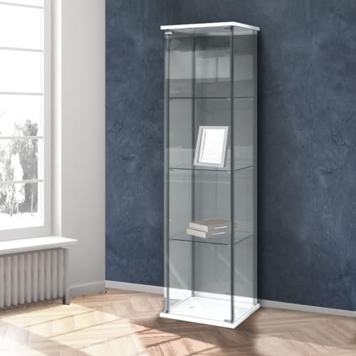 Bissolo Casa Vetrina Espositiva 1 Anta in Vetro Temperato Bianca 42,5x36,5x161 cm, Vetrinetta Soggiorno con 3 Ripiani in Vetro, Mobile Espositore per Collezionismo, Casa e Ufficio