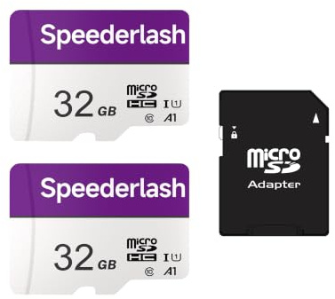 Micro SDXC Memory Card 32GB 2 Pack, Speederlash Camera Plus TF Card with Adapter, Up to 90MB/s Read Speed, 4K UHD&5K Video Support, U1 V30 A1 Rated, Waterproof, for Security Camera, Dashcam, Drones