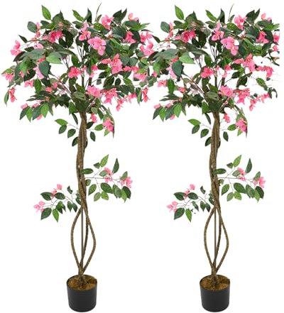 BTGGG SET OF 2 Artificial Rhododendron Tree 165cm Tall Indoor Faux Blossom Tree in Pot Realistic Fake Flower for Garden Porch Home Office Decoration