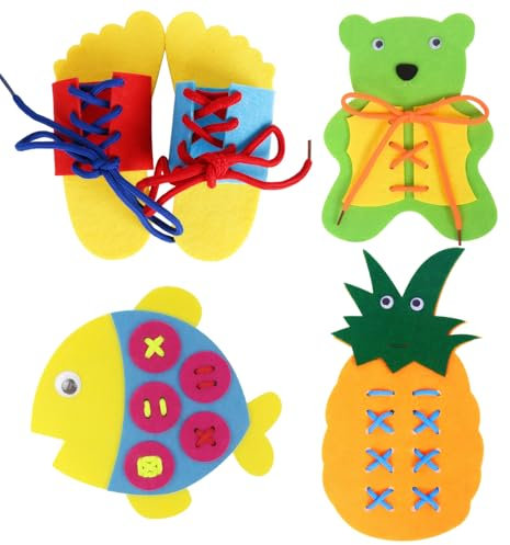 Carreneu 4 Stück Schleife Binden Lernen Kinder,Schleifen Binden Lernen,Schuhe Binden Lernen,Früh Schleife Lernen,Schleife Üben für Hause,Kindergarten,Schule Erziehen Usw