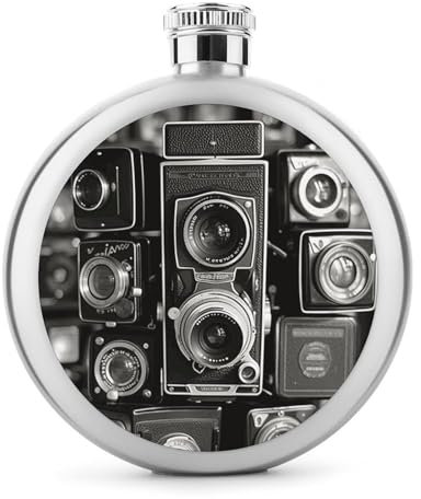 Flachmann im Vintage-Kamera-Design, Edelstahl, auslaufsicher, tragbar, rund, für Camping, Angeln, Hochzeit, Party, 142 ml
