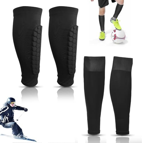 Lot de 2 paires de protège-tibias de football, chaussettes de football, manchons de compression en nid d'abeille pour enfants et adultes, pour jeux de ballon, débutants, course à pied, cyclisme