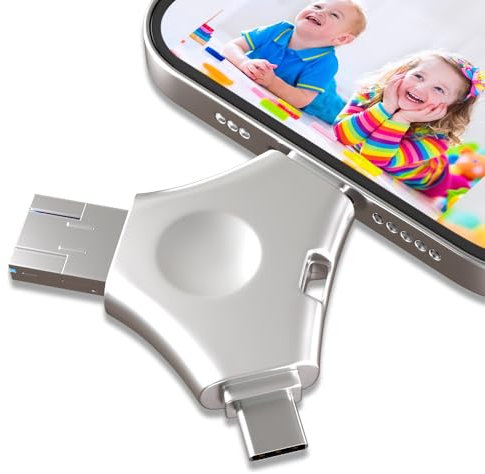 USB Stick für iPhone 512GB, USB 3.0 Speicherstick 4-in-1 Flash-Laufwerk, Externer Speichererweiterung Fotostick für iPhone/iPad/Android/PC/Mac