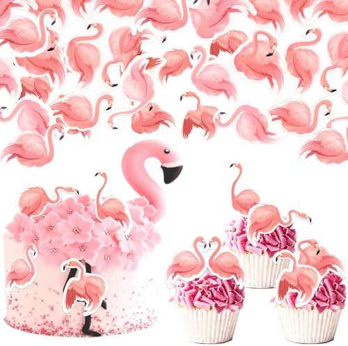 SYKYCTCY 60 Pack Edible Flamingo Cupcake Toppers Cocktail Tropical Aloha Luau Cupcake Picks Pineapple Summer Hawaiian Beach Cupcake Decorations for Baby Shower Birthday Wedding Party Supplies