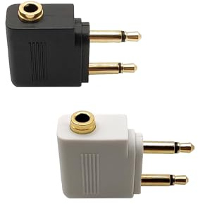 Voluty Tek Airline Headphone Adapter Dual 3.5MM Male to 3.5MM Female Airplane Headphone Adapter for Headsets White and Black