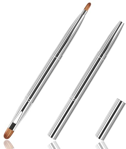 uadbau Silver Dual Ended Retractable Lip Brush – Portable Lip Brush for Lipstick & Lip Gloss, Eyeshadow Applicator, Travel-Friendly Makeup Brush, Includes Lid, Great Gift for Makeup Lovers
