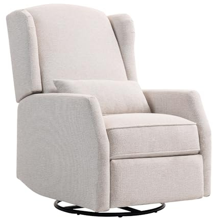 PALLOME Relaxsessel Manuell Drehbar 360° Liegesessel mit 3 Positionen, Schaukelstuhl mit Lendenkissen, Komfort Sessel für Wohnzimmer & Schlafzimmer (Beige)