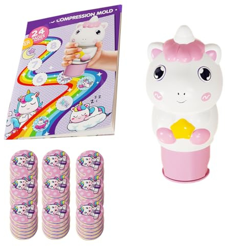 YUPZAR 1 Satz Stempel Kinder Siegel Einhorn| Mit 100 Stickern | Nachfüllbarer Sticker-Stempel, 24-Seitiger Aktivitätenblock| Für Kinder ab 3 Jahren
