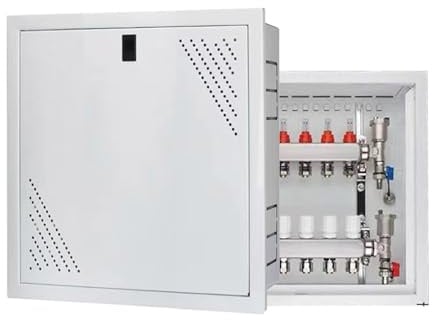 Armario de Distribución para Calefacción por Suelo Radiante, 5-6 Conexiones para Circuitos de Calefacción, Montaje Empotrado, Superficie Lacada, Caja de Hierro, 500 x 450 x 110 mm