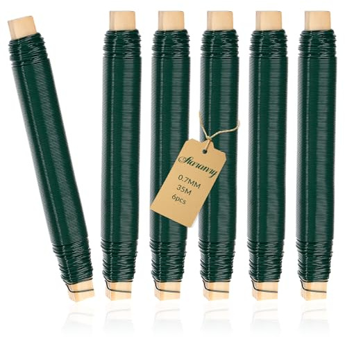 Staranry Filo di Ferro Verde per Fiori Set 6 pezzi – 0,70 mm x 35 m Fili per Avvolgere Fiori, Filo Zincato Sottile per Bricolage e Giardinaggio su Rocchetto in Legno, per Fissare Piante, Fiori