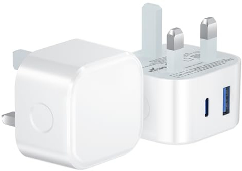 USB C Plug Fast Charge UK,USB and C Fast Charger Plug USBC for iPhone 17 Pro Max Air 16 16e 16 Plus Pro Max 15 14 13 12 11 SE Watch iPad Pro A16 10th 11th,Type-C & A Dual Port Wall Charging Plugs