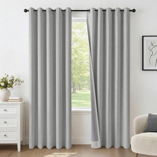 INOVADAY 100% Verdunklungsvorhänge 2 Stück Hellgrau, H245xB140 cm | Gardinen mit Ösen Wohnzimmer, Vorhang Blickdicht Leinenoptik, Thermovorhang für Schlafzimmer, Geräuschreduzierend, OEKO