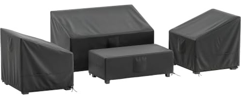 Outsunny Ensemble de 4 Housses Salon de Jardin Imperméables 420D Noir | Tissu Oxford, Bâche Extérieure, 6 Évents, Sac de Rangement, Housse Salon de Jardin Extérieur, pour Table et Canapé
